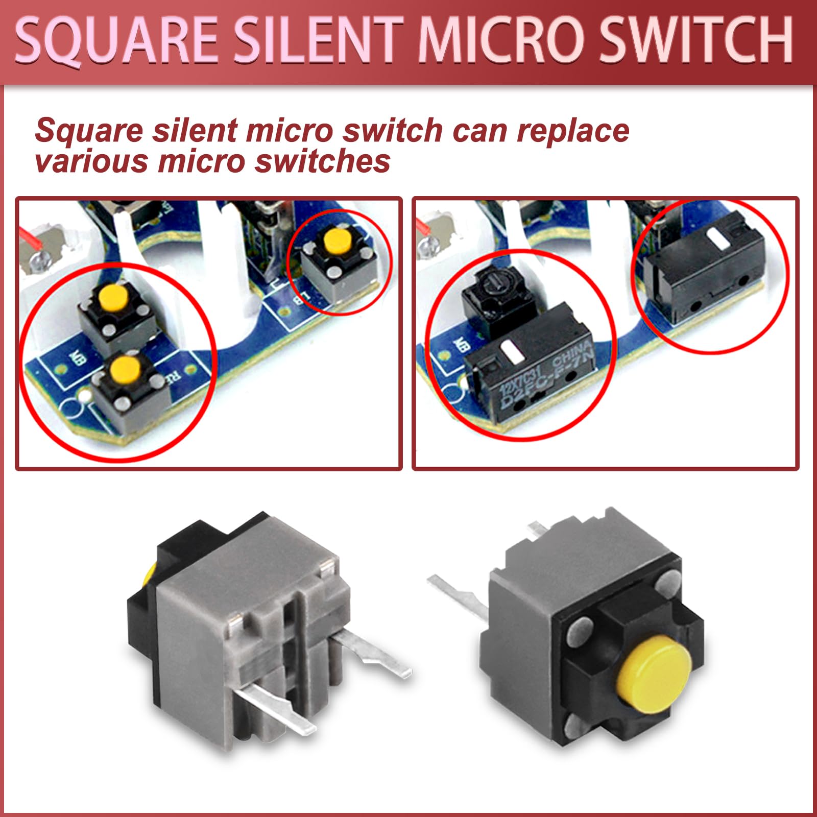 RUNJRX 6 peças Kailh Silent Mouse Micro Switch 6 * 6 * 7,3 mm