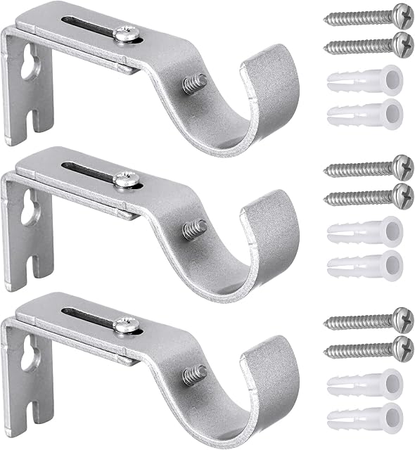 RosewineC 3 Pieces Curtain Brackets,Curtain Holder Metal Curtain Holder Adjustable Curtain Bracket Heavy Duty Curtain Brackets with Screw for Poles Wall Rod