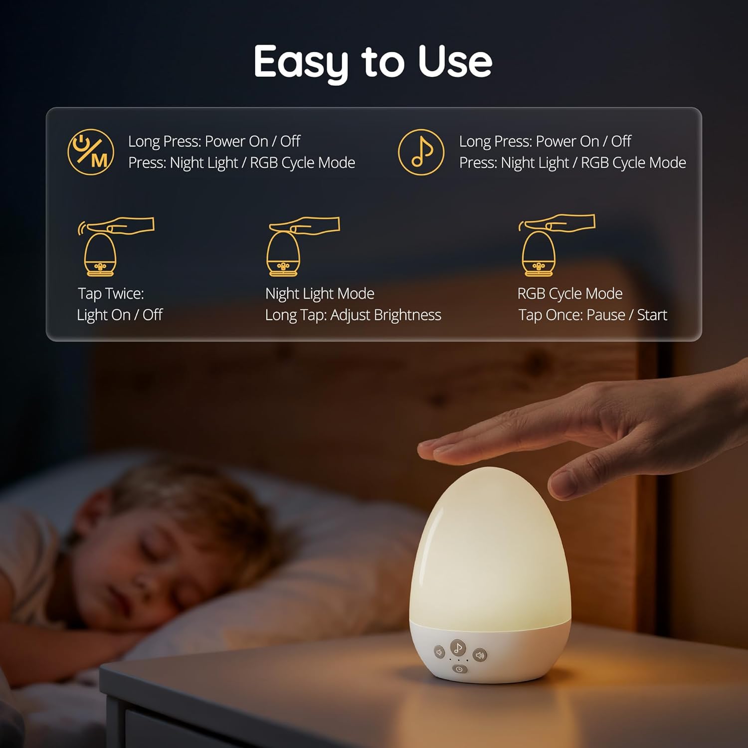 JolyWell Night Light for Kids, Baby Night Light with Sound Machine, RGB Egg Night Light for Nursery, Stepless Dimming, Touch Control, Night Lamp for Kids Bedroom, Safe & Harmless, Eye-Caring - Image 5