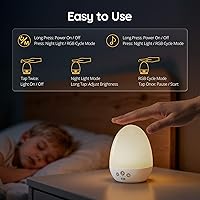 Vista 5 de JolyWell Luz nocturna para niños, luz nocturna de bebé con máquina de sonido, luz nocturna RGB para guardería, atenuación continua, control táctil
