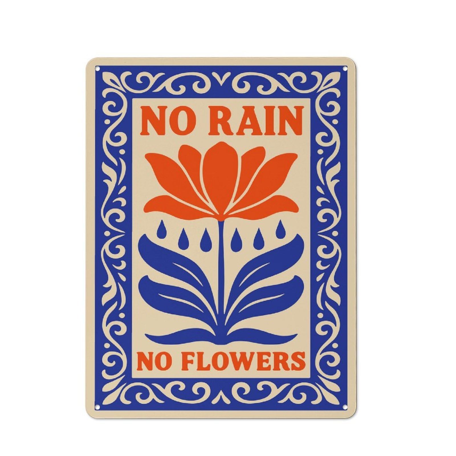 Junmoney Style-8 Old Style No Rain No Flowers Decorative Tin Plaque 40X30cm, Bar Wall Plaque For Bar, Kitchen, Garage Or Games Room