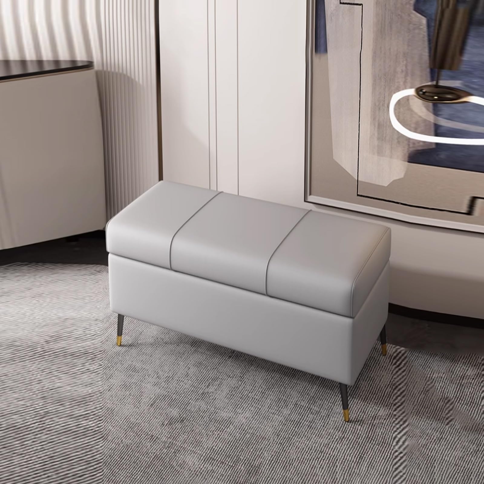 Banc ottoman de rangement extra long en similicuir pour bout de lit