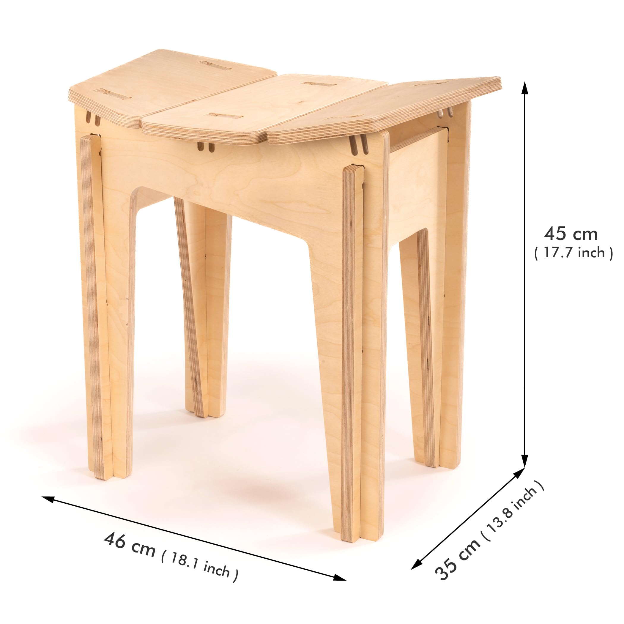 Taburete bajo de madera natural de abedul, ergonómico, altura 46 cm, asiento contorneado, silla pequeña de cocina, taburete de bar, comedor, taberna o terraza.