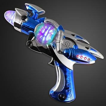 Blue Light Up Space Toy Gun with Sound Effects and Spinning Multicolor LEDs