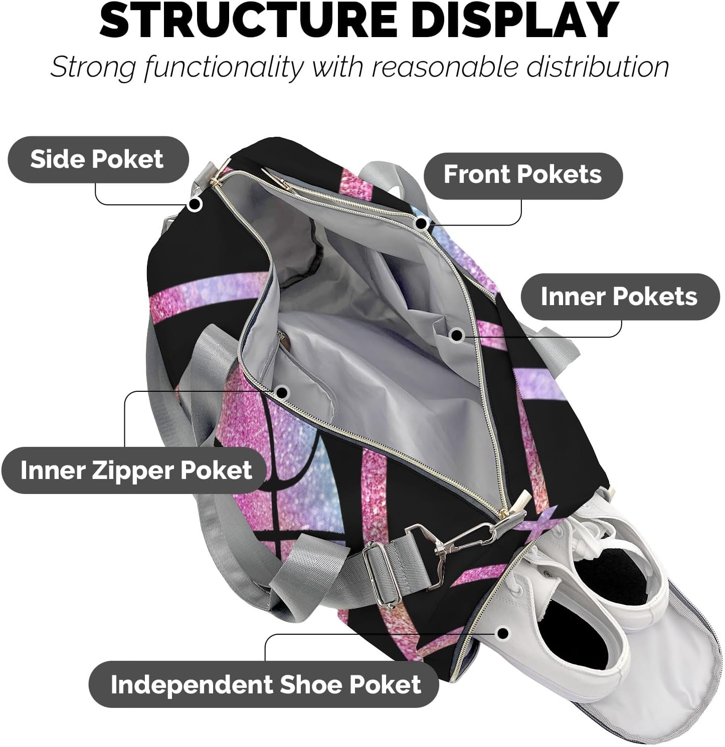 Custom Duffel Bag Sport Basketball Color Rainbow Sports Gym Bags Travel Weekender Overnight Bag for Girls Boys,Personalized Carry-on Bags Lightweight Work Out Bags