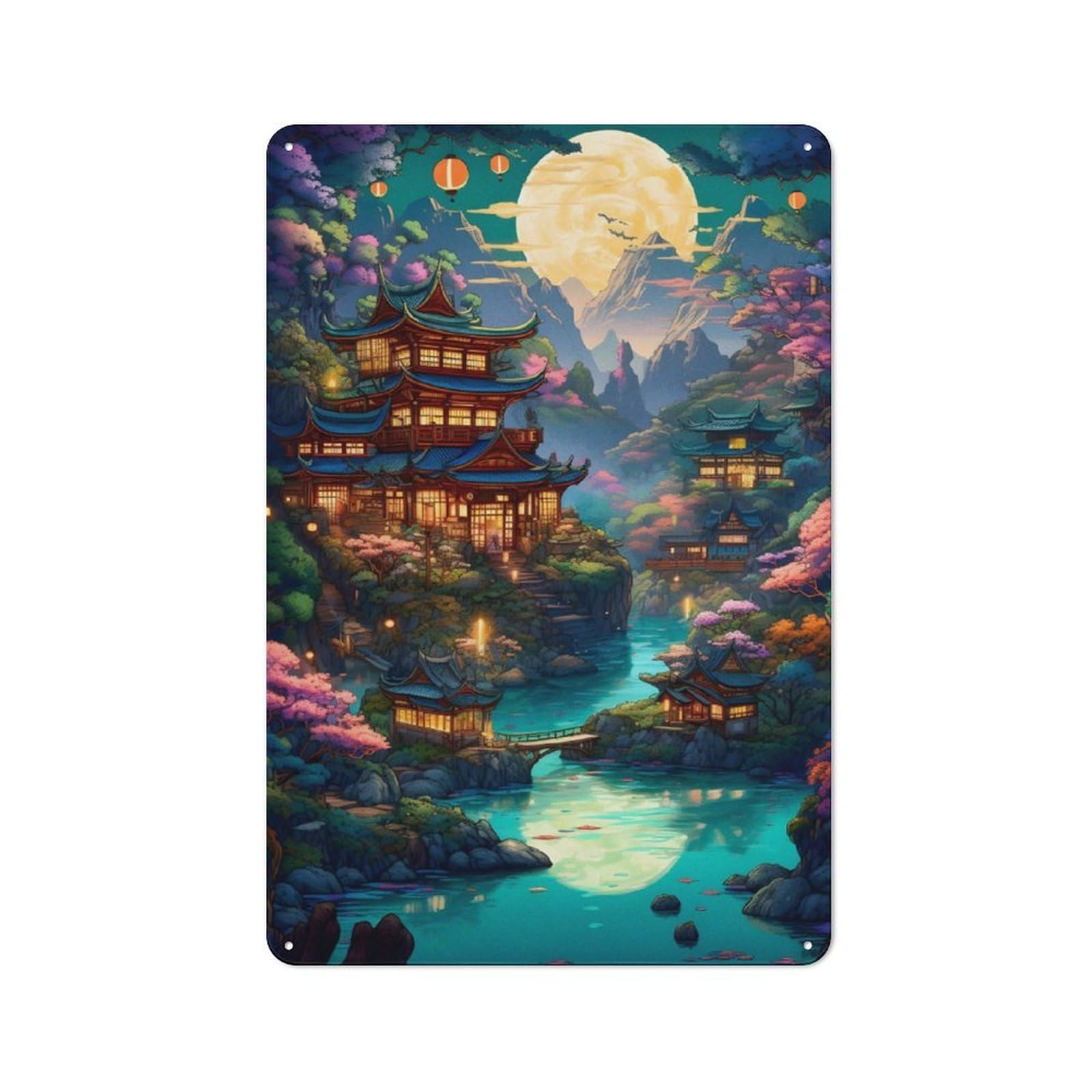 Junmoney Japanese Fantasy 03 Retro-Style Metal Plaque 30X20cm For Kitchen Or Home Bar, Gift For Home Bar Enthusiasts During The Christmas Season
