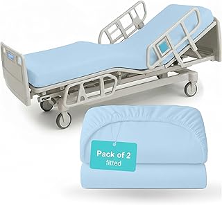 2 Pack Fitted Hospital Bed Sheets 36" x 80" x 6" Hospital Bed Fitted Sheets for Home Use & Hospital Care Beds with Elastic All Around Ultra Soft & Breathable (Light Blue)