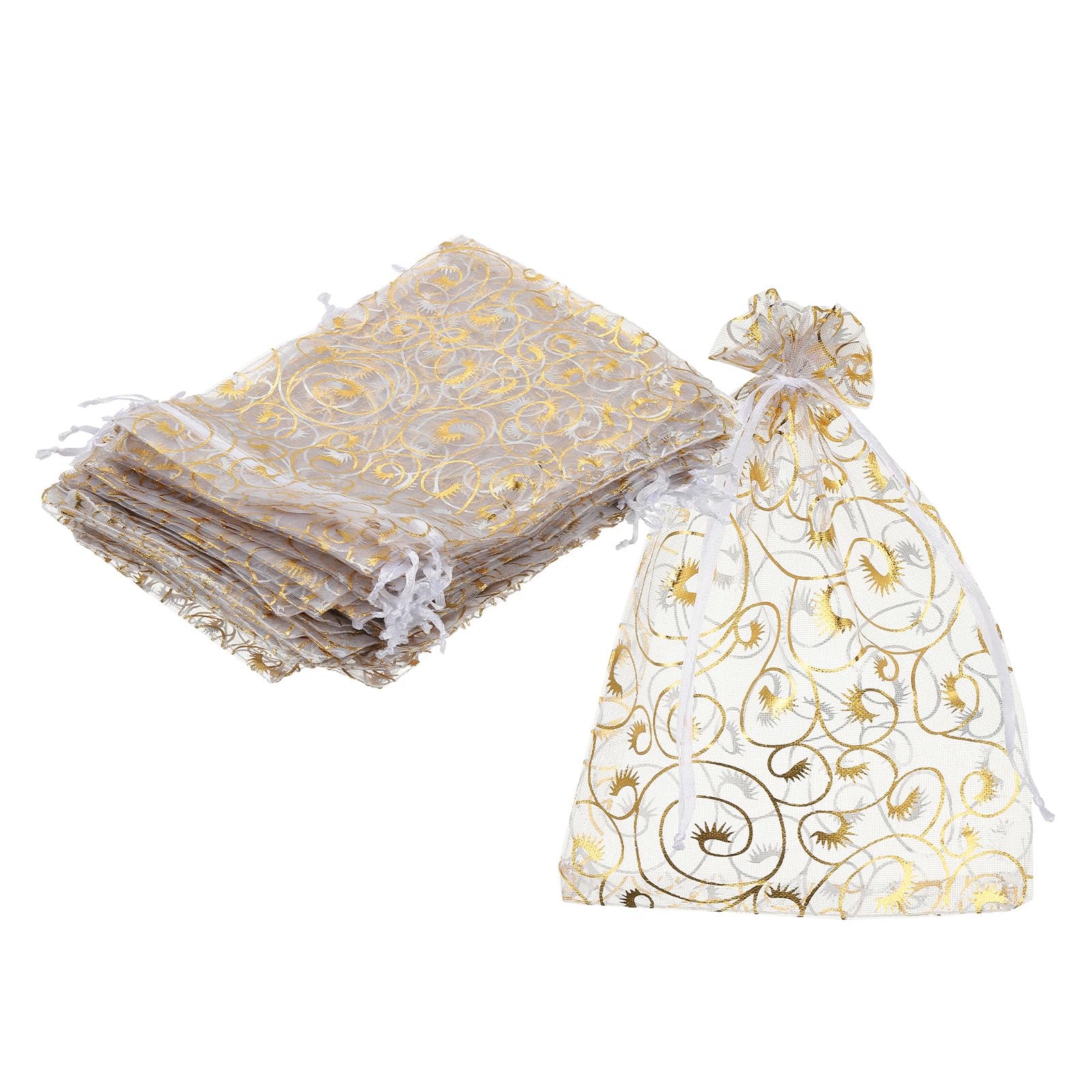 sourcing map Organza Bags, 50Pcs 10 x 15cm Candy Mesh Bag with Drawstring Jewelry Gift for Party Favor Pouch Christmas Wedding Festival Small Gift, White