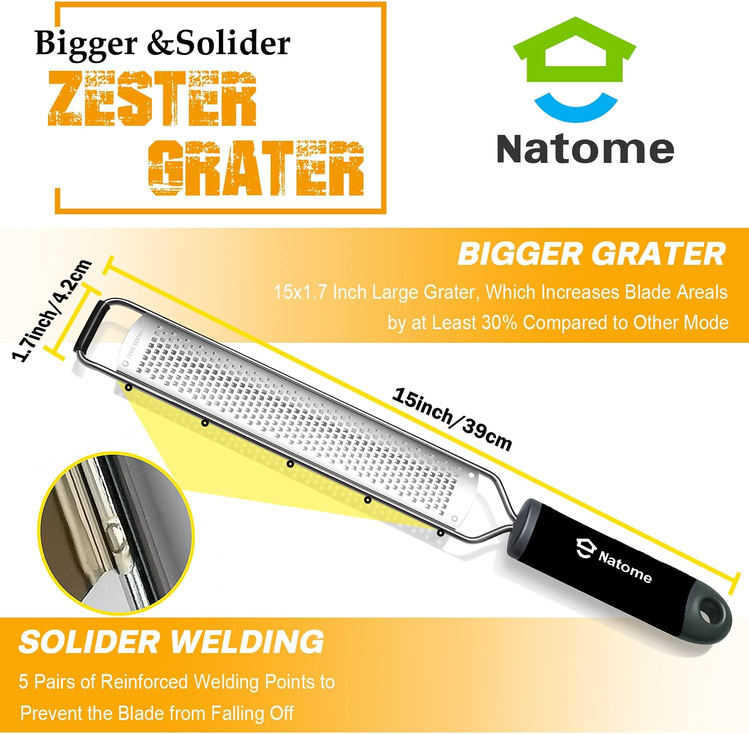 Zester Grater and Cheese Grater,Parmesan Cheese, Lemon, Chocolate, Ginger, Nutmeg, Vegetables, Fruits -Finger Guards,Black