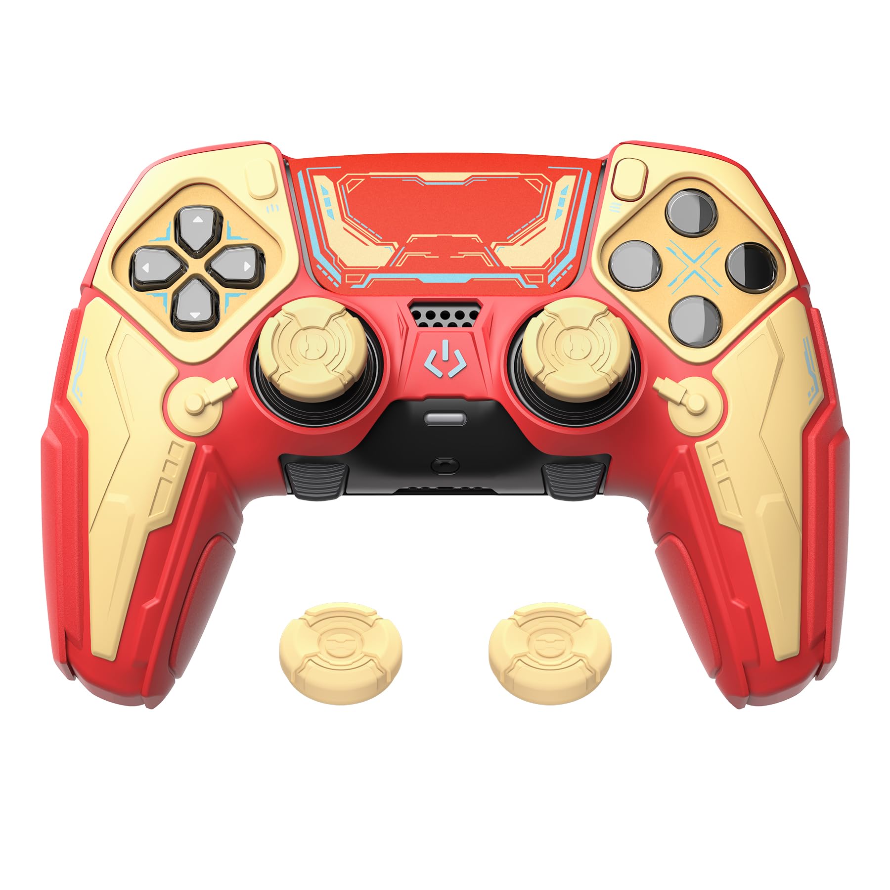 PlayVital Funda de Silicona para ps5 Edge Mando - Carcasa Protectora Antideslizante con Tapas para Joystick y Pegatinas Decorativas - Stellar Mecha (Rojo Carmesí & Amarillo Hierro) - 2