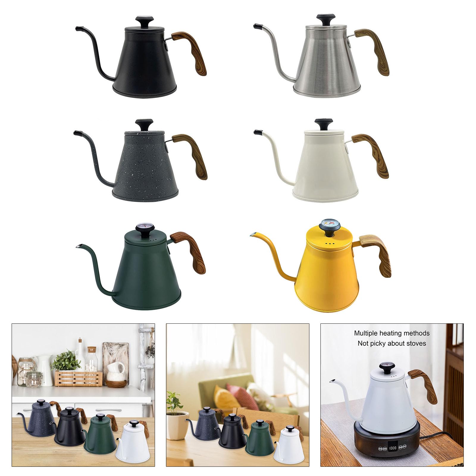 Accuracy Pour - Bollitori a collo di cigno da 1,2 l, con termometri e beccucci a flusso controllato, per gli appassionati di caffè, strumento per la preparazione della cucina