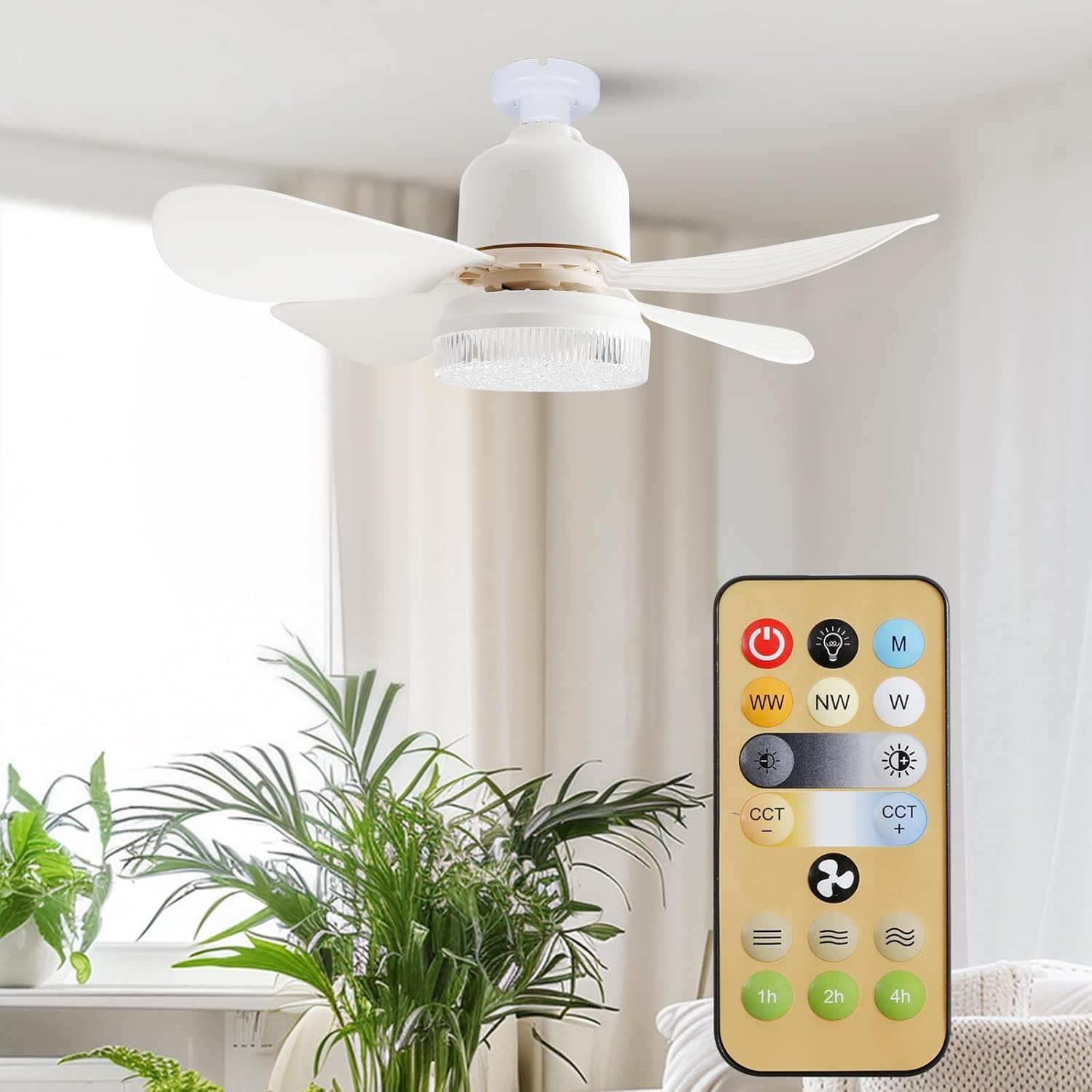 Amazon.co.jp : シーリングファンライト リモコン付き E26口金 4枚羽根