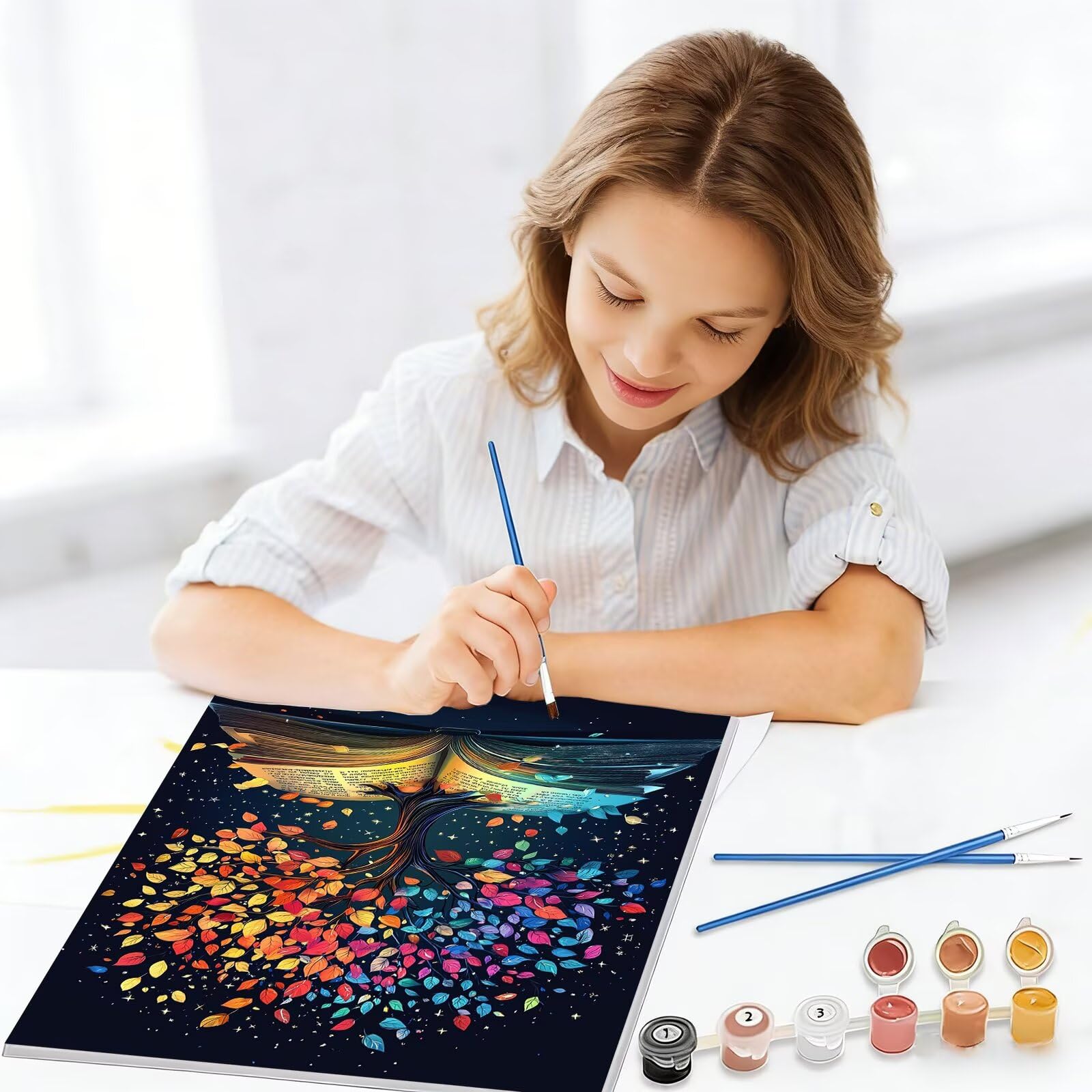 Malowanie według numerów dorosłych kolor, rzemiosło dla dorosłych drzewo życia Paint by Numbers zestawy, obrazy do malowania według numerów zestaw z pędzlami i farbami akrylowymi, dekoracja domu