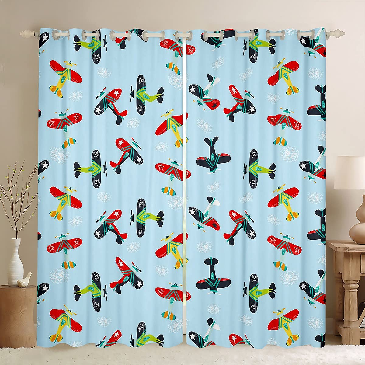 Aircraft Window Drapes Aircraft Toy Window Curtains for Bedroom Living Room for Kids Boys Girls Cute Airplane Window Treatments Modern Stylish Colorful W46*L54 โ image 1