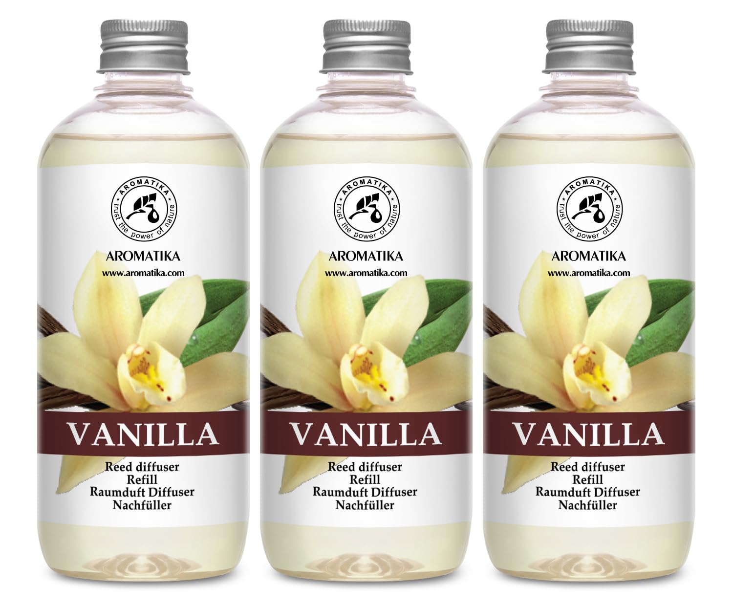 Reed Diffuser Refill Vanilla 3 * 17Fl Oz - 3x500ml - Fragrance Oil Reed Diffuser Refill - Home Fragrance - Vanilla Scent - Room Freshener - Vanilla Aroma 50.7 Fl Oz - Fresh and Long Lasting