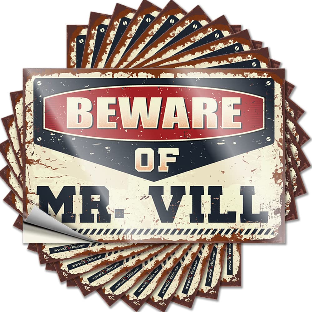 Fzfn Colour Music, Funny Sticker Best Bottle Beware Of Mr. Vill | Funky Waterproof Vinyl Stickers(6X9cm)
