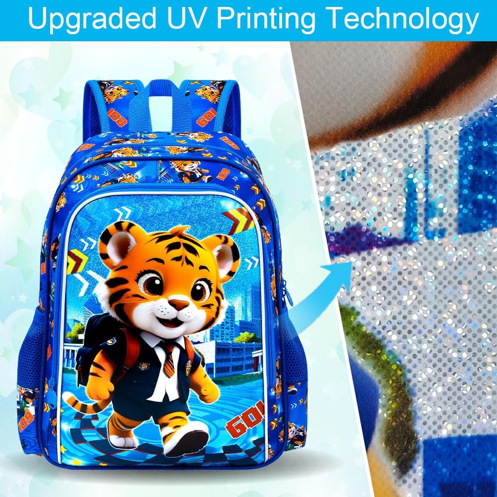 CCJPX 16" Kids Backpack for Boys, 3PCS Tiger Water Resistant Preschool Bookbags, Cool Kindergarten School Backpacks and Lunch Box - Image 5