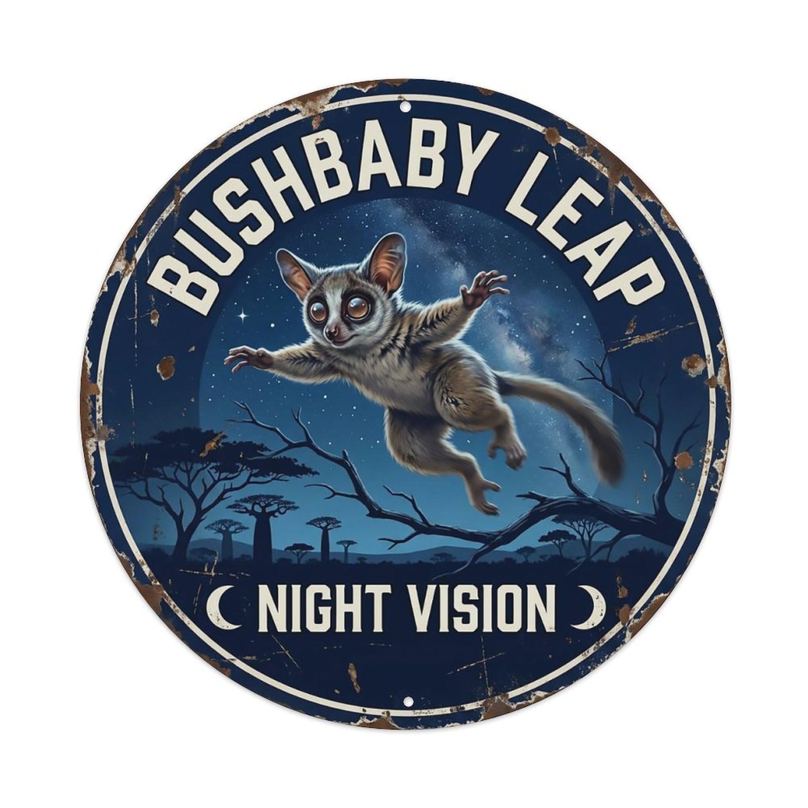 Cxhjca 8X8inch(20X20cm) Bushbaby Leap Night Vision Metal Tin Sign