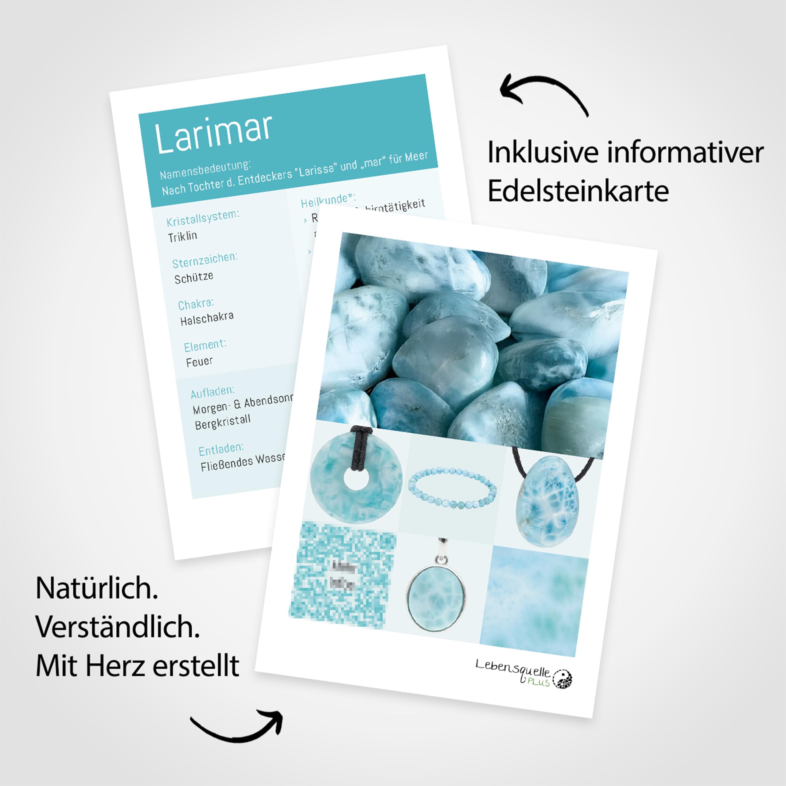 Larimar Tropfen Anhänger Kette Edelstein Heilstein Damen Herren