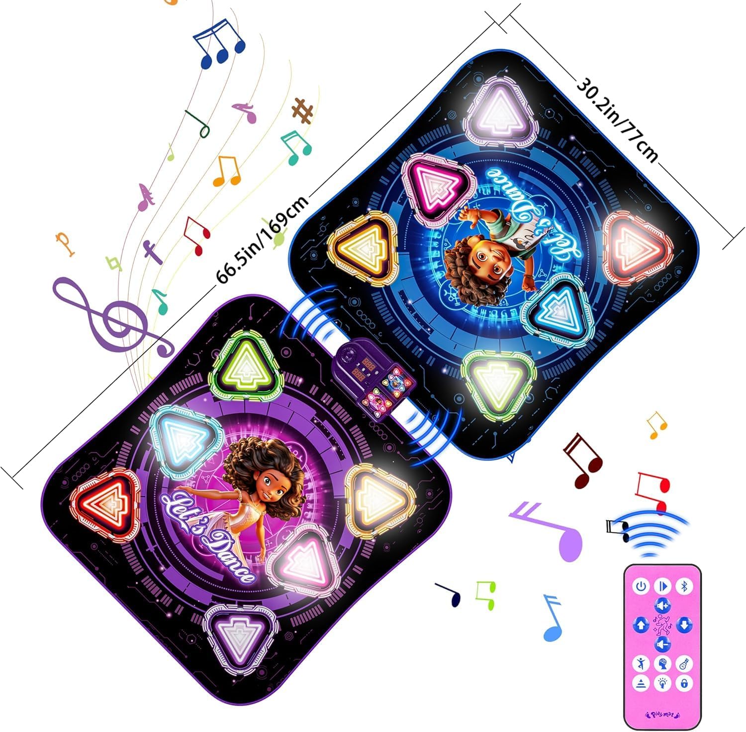 Dance Mat, 2025 Rechargeable Light-Up 2-Player Opposing Dance Pad with Bluetooth, 12-Button Music Dancing Toy, Christmas Birthday Gift for 3-12 Year Old Boys Girls - Image 2