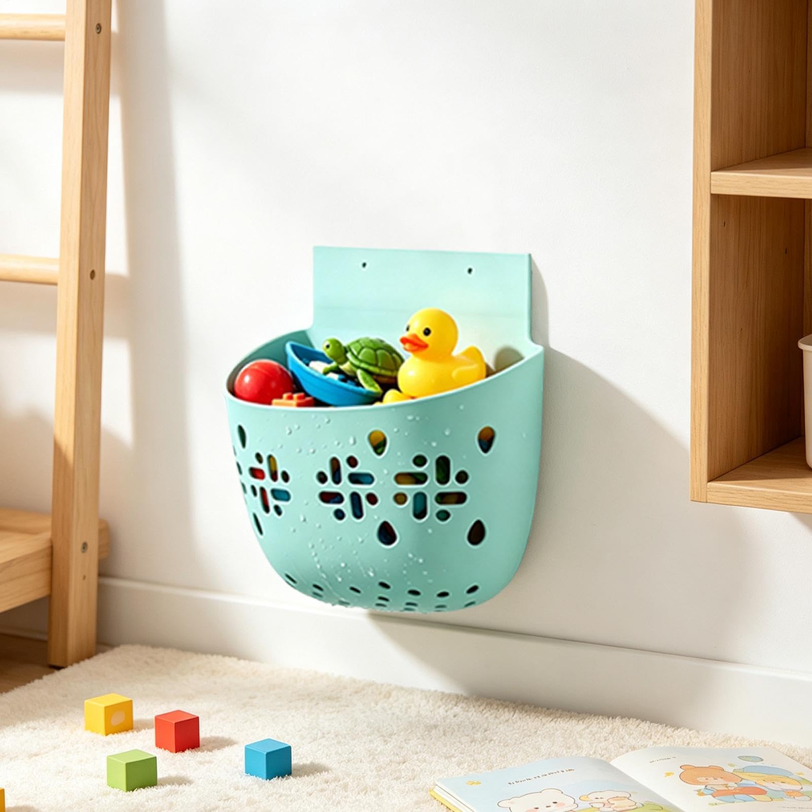 Support de jouets de douche pliable en silicone | Grand panier de rangement mural pour salle de bain, piscine, idéal pour les enfants et les filles