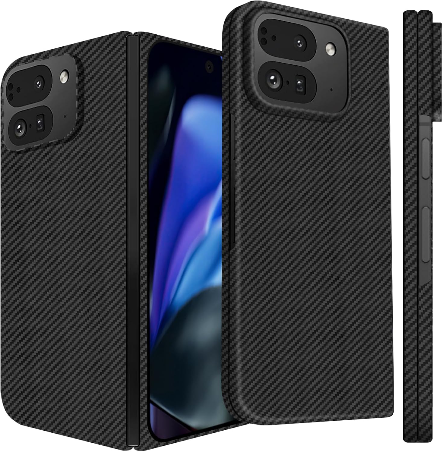 Slim Carbon Fiber Case for Google 9 Pro Fold, 600D Aramid Fiber Thin Cover Supports Wireless Charging for Men and Women, Matte Black