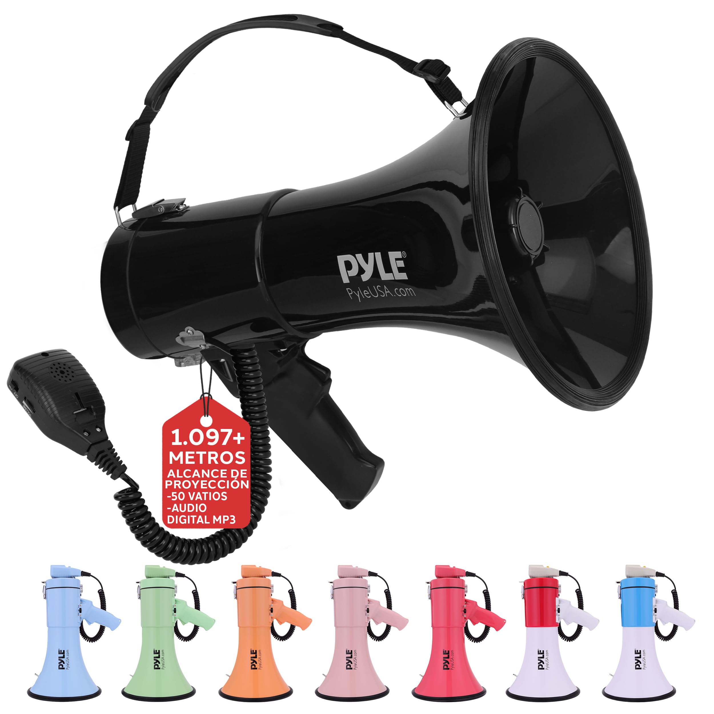 Pyle megafono, Altavoz, Portatil, 50V, Volumen Ajustable, Sirena, Correa para el Hombro, Entrada AUX, Compacto, Ideal para anuncios, Eventos, Deportes y mas — view 9