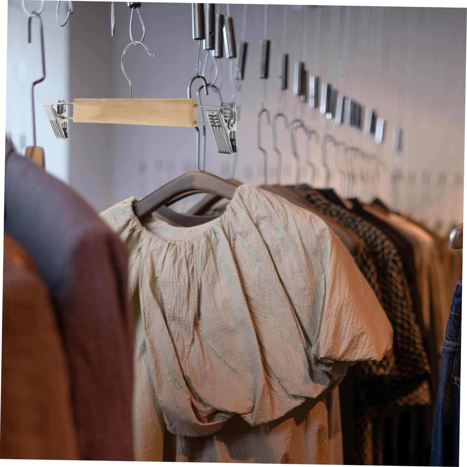 Grucce per Pantaloni con Pinze, 10 Pezzi, in Acciaio Inossidabile e Legno, Resistenti All’usura, per Armadio e Gonne