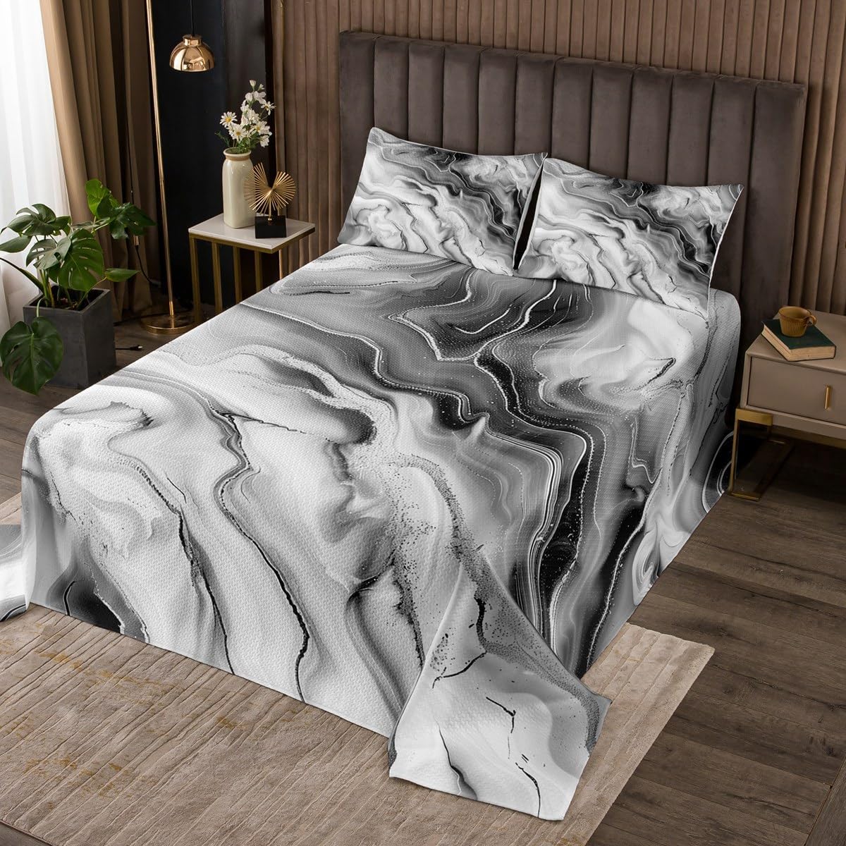 Feelyou Girls Marble Bedspread Twin Size Gradient Glitter Kids Coverlet for Boys Girls Women Girly Pink Grey White Marble Ombre Quilt Set Modern Marble Aesthetic Quilted Bedroom Decor