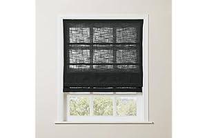TWOPAGES Black Linen Cordless Roman Shades for Windows