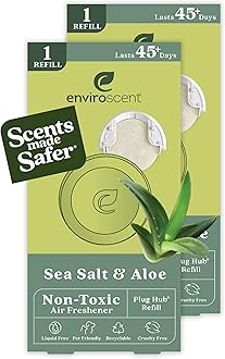 EnviroscentNon-Toxic Air Freshener Refills (Sea Salt & Aloe) Plug-in Air Freshener for Home | Essential Oil Plug In Refills | Home Fragrance Last Over 90 Days | 2 Liquid Less Scent Pod Refills