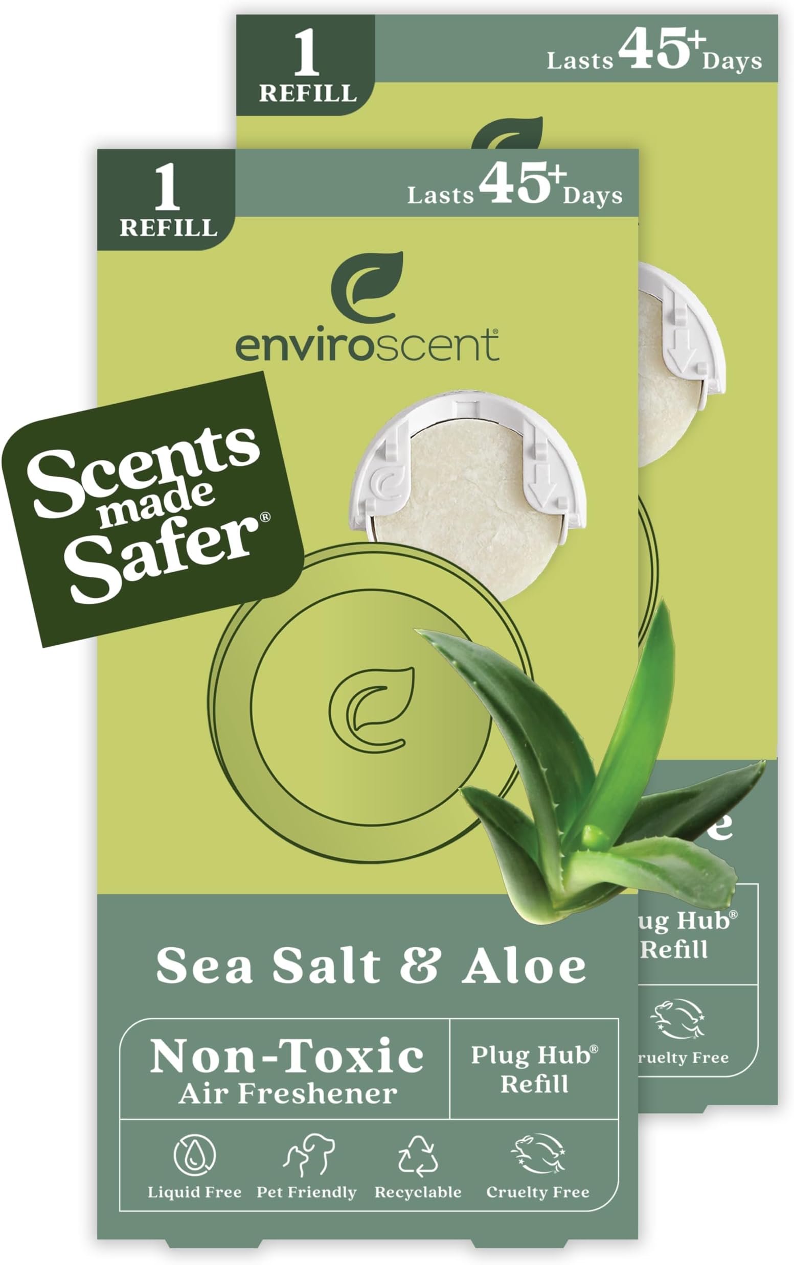 Non-Toxic Air Freshener Refills (Sea Salt & Aloe) Plug-in Air Freshener for Home | Essential Oil Plug In Refills | Home Fragrance Last Over 90 Days | 2 Liquid Less Scent Pod Refills