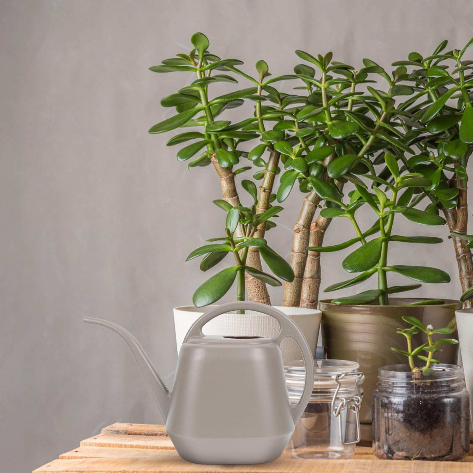 POPETPOP Regadera de Jardín Pico Largo de 4l para Riego de Plantas y Suculentas, Herramienta de Abs para Interior y Exterior, Color Café