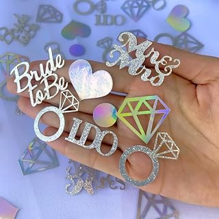 Wedding Confetti – Bridal Shower Decorations, Engagement Party, Bride to Be Confetti for Wedding Shower, Bachelorette, and Anniversary Celebrations (Silver Glitter & Holographic)