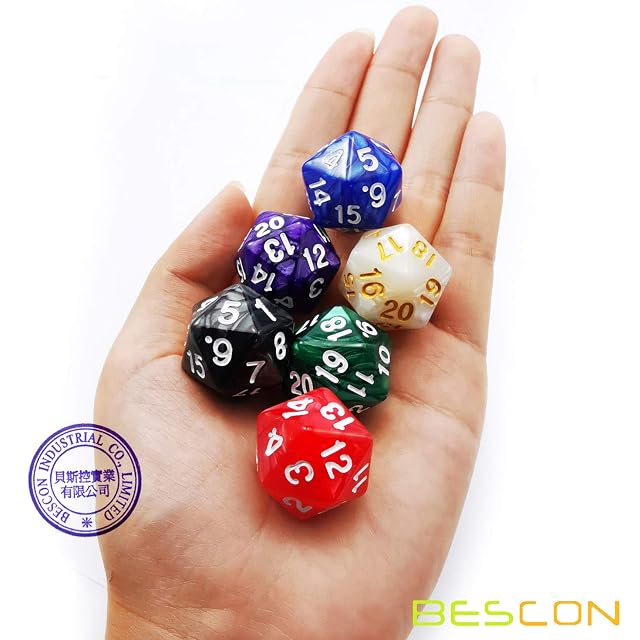 Foto 3 de 3 de Bescon D20 Spindown Dice 22MM, Assorted Marble Colors 6pcs Set