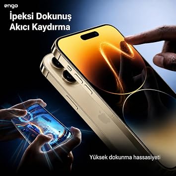 Engo Apple iPhone 14 Pro İle Uyumlu Ekran Koruyucu Şeffaf, Dayanıklı Esnek Yapılı Kırılmaz 9h Nano Cam Koruma