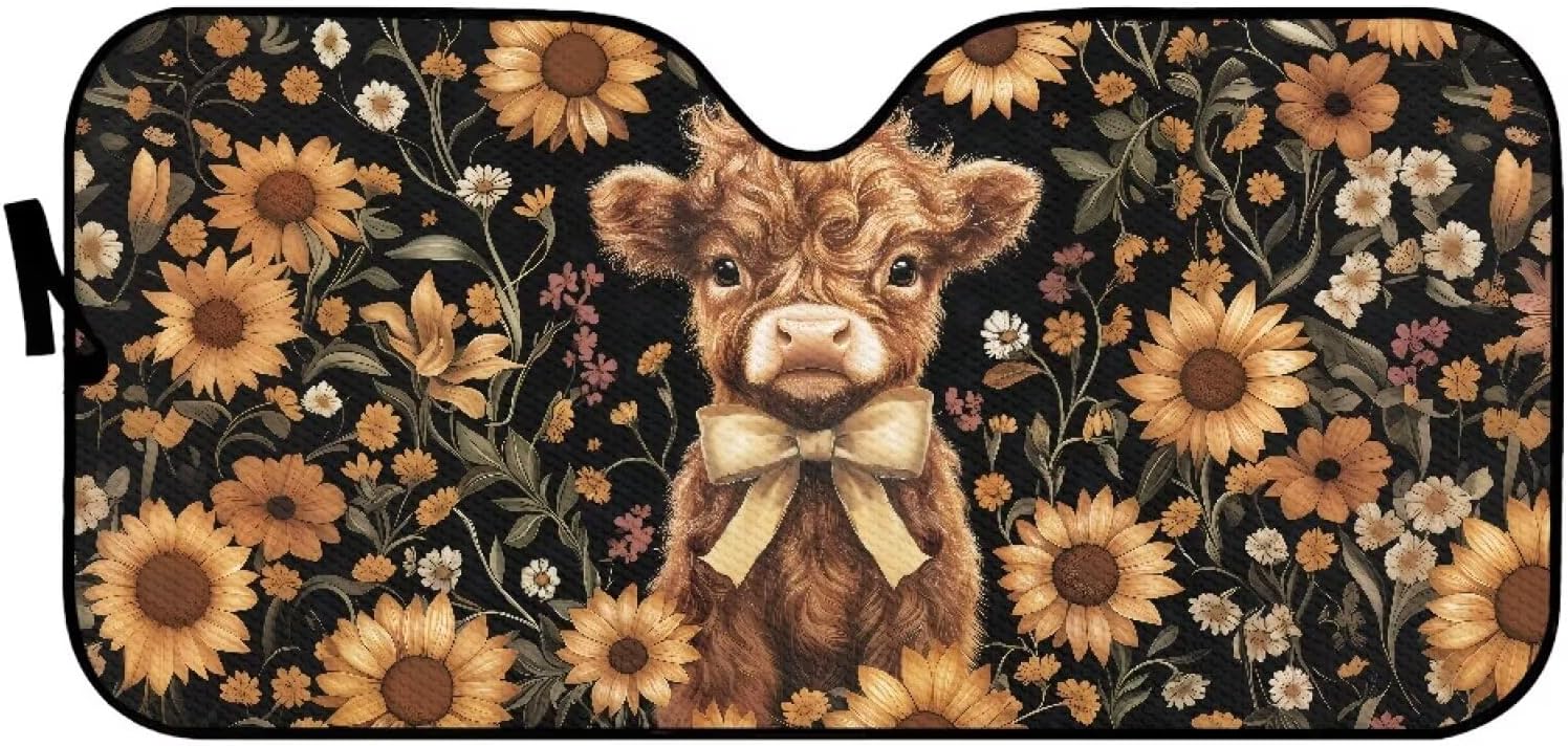 Amzbeauty Yak Sunflower Print All Weather Car Sunshade Blocker Provides Effective UV Resistance Keeps Interior Cool and Fade Free