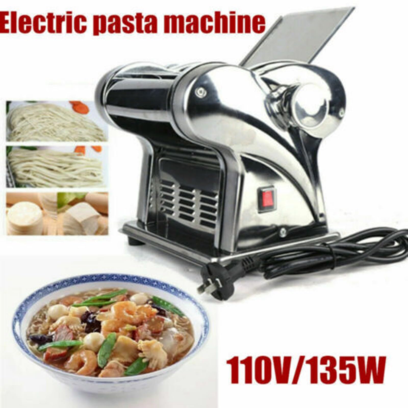 110V Commercial Electric Dough Roller Sheeter Noodle Pasta Maker Machine Stainless 135W Noodles Pasta Maker Machine Adjustable