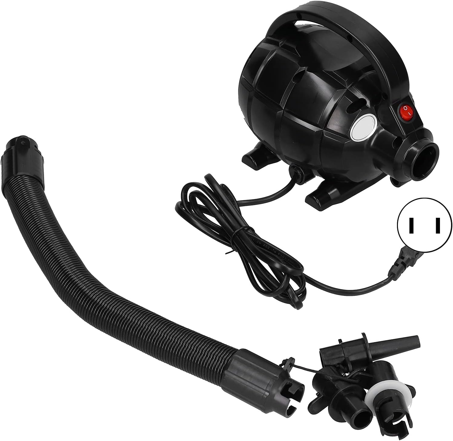 Electric Air Pump 600W High Pressure 17000pa High Capacity AC Powered Inflator and Deflator with 3 Nozzles and 1.6 Meter Power Cord for Inflatable Air Mattresses Boats Pools