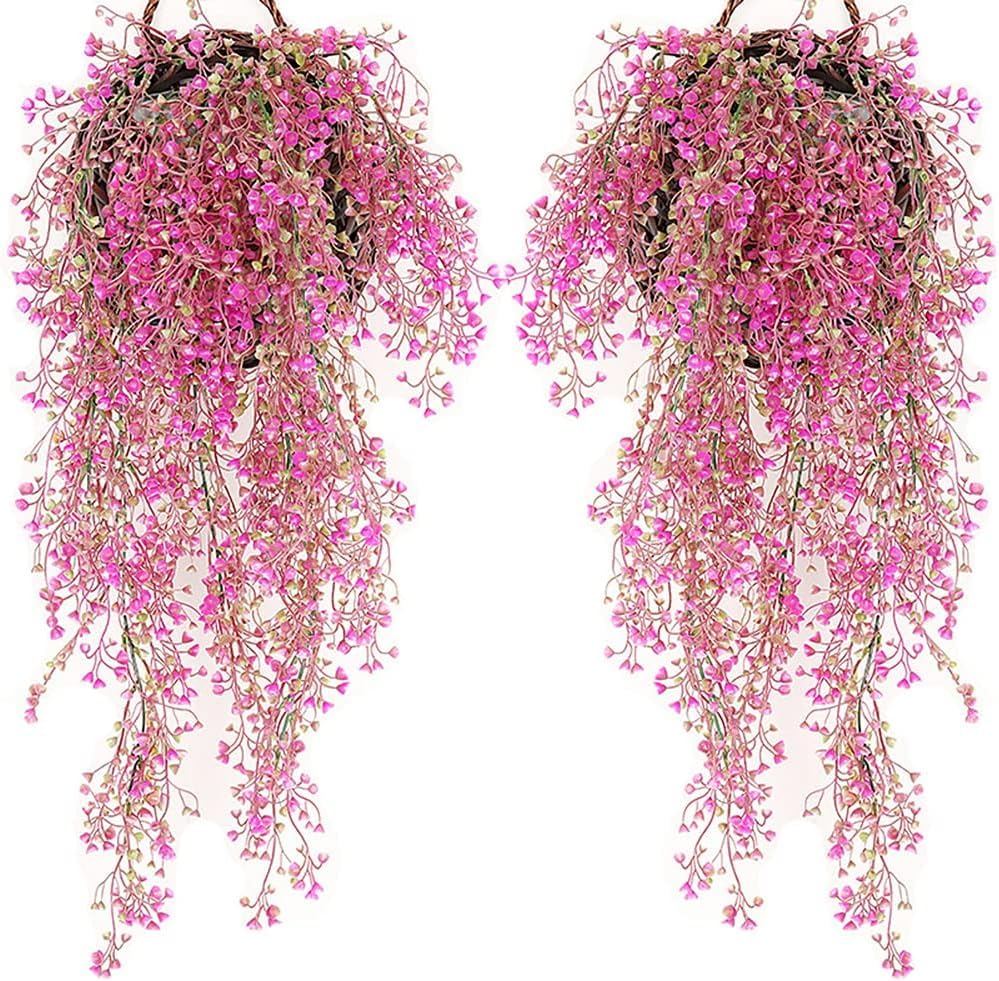 Srcasy 2 Piezas Cesta Colgante Flor Artificial, Plantas Artificiales Decorativas, Cesta Colgante Flores de Simulación,Plantas Colgantes Artificiales, para Decorar Bodas, Jardines y Salones (85 cm)