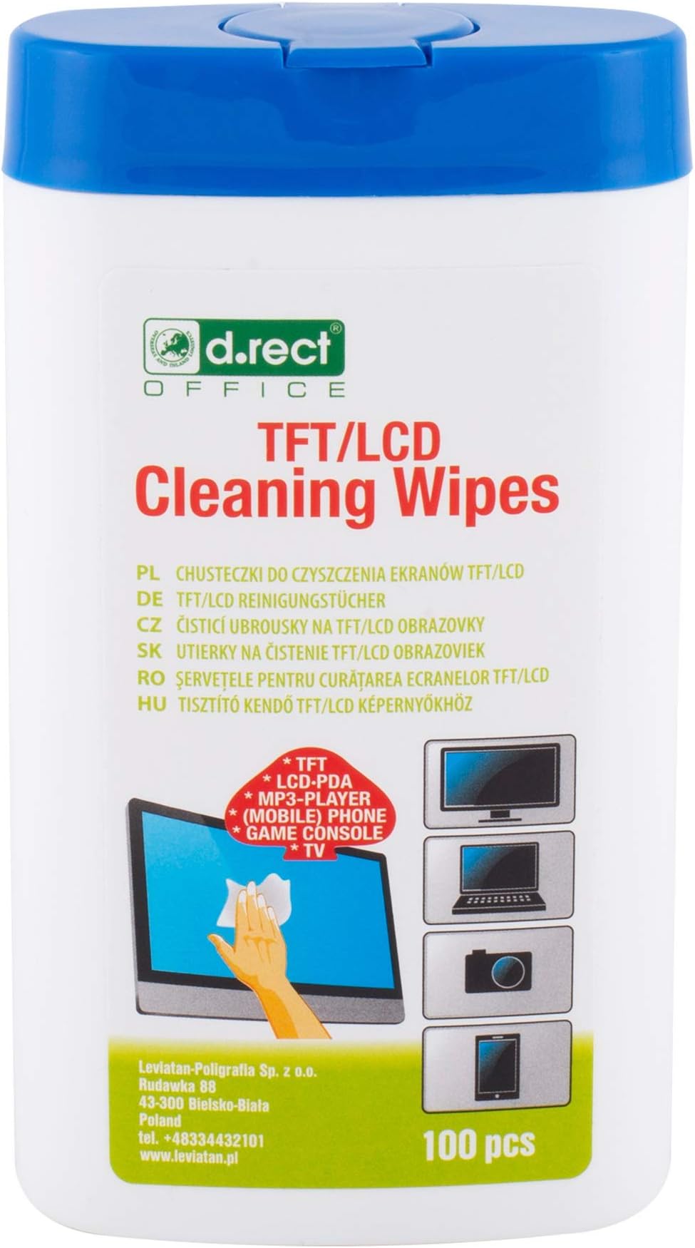 D.RECT Cleaning Wipes in Dispenser For TFT/LCD Screens Laptop Tablet - Multi Purpose Cleaning Wipes Remove Dirt from All Surfaces, 100 pieces