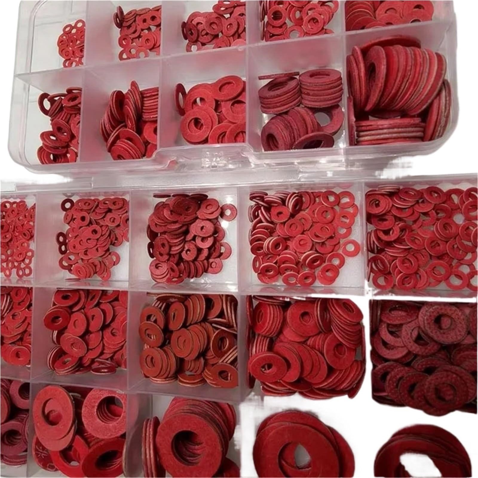 Rondelle 415/1105 pièces M2 .5 M3 M4 M5 M6 M8 M10 M12, rondelle plate en papier acier rouge, joint uni, Kit d'assortiment de tampons d'anneau, boîte(1105pcs)