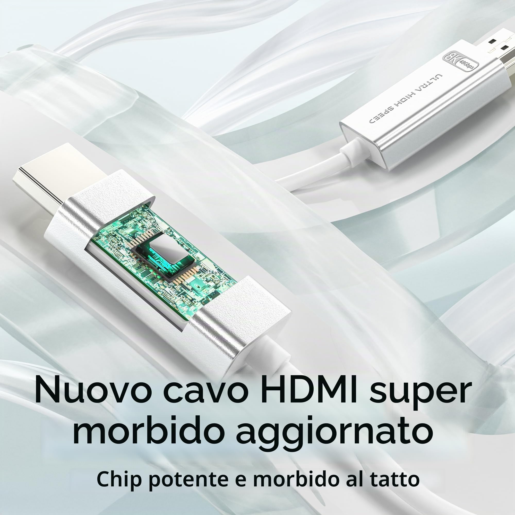 10K 8K Cavo Fibra Ottica HDMI 2.1 15m, Cavo HDMI Lungo Bianco Super Flessibile 48Gbps, 8K60Hz & 4K120Hz, Supporto Dolby, HDCP 2.2&2.3, HDR 10, Compatibile con Blu-ray Roku LG PS5 PS4 Xbox RTX