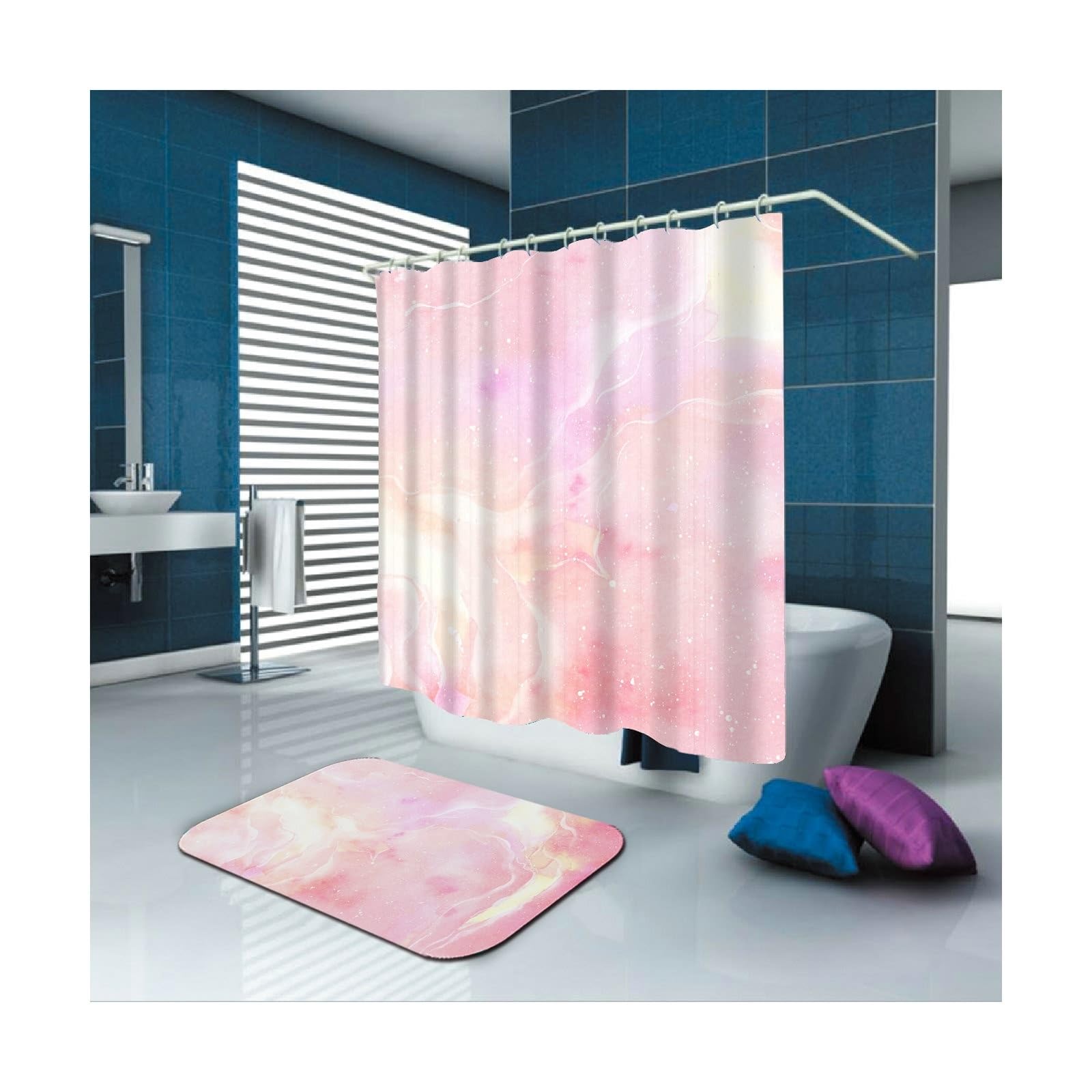 Tenda da doccia in tessuto, 150 x 200 cm, rosa, motivo fantasia, in poliestere, lavabile, in tessuto, 1,5 x 2 m di lunghezza, con anelli per tenda da doccia