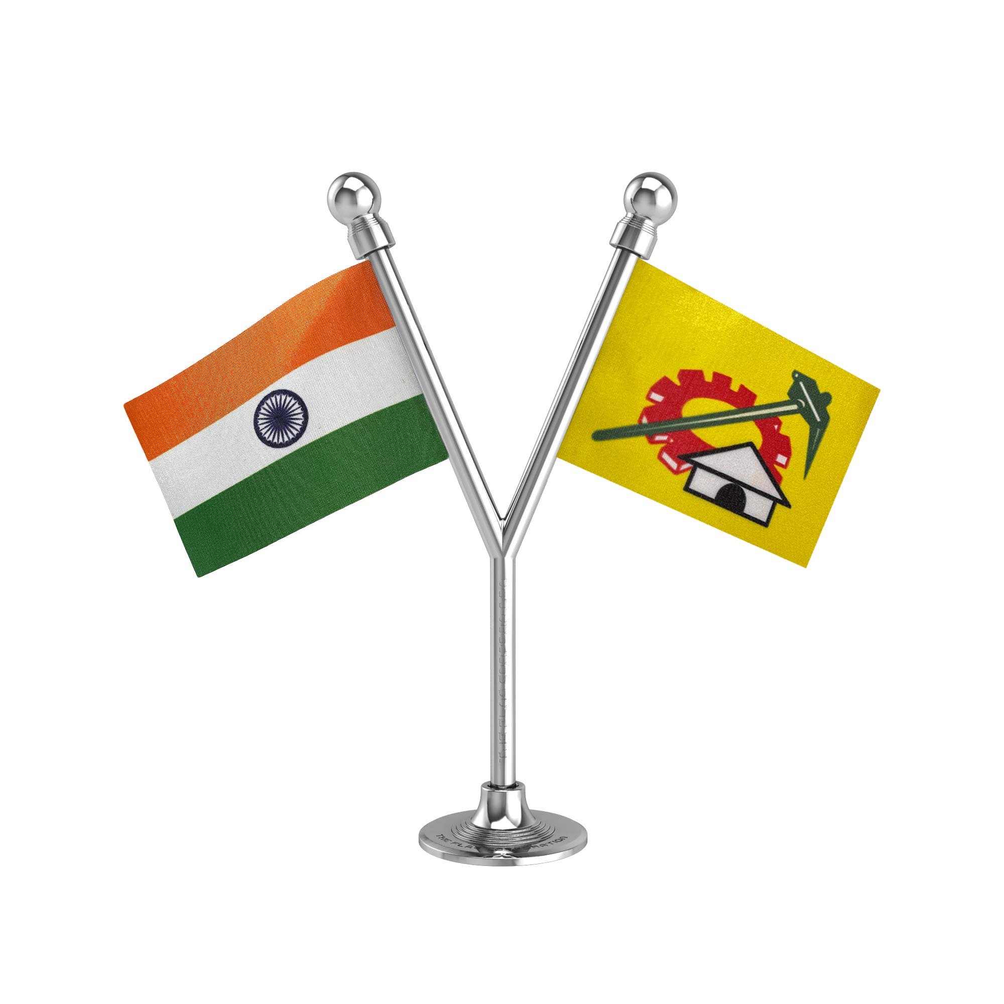 The Flag Corporation India & TDP Telugu Desam Party Car Dashboard Flag 2in x 3in With A Plastic Liquid Chrome Base