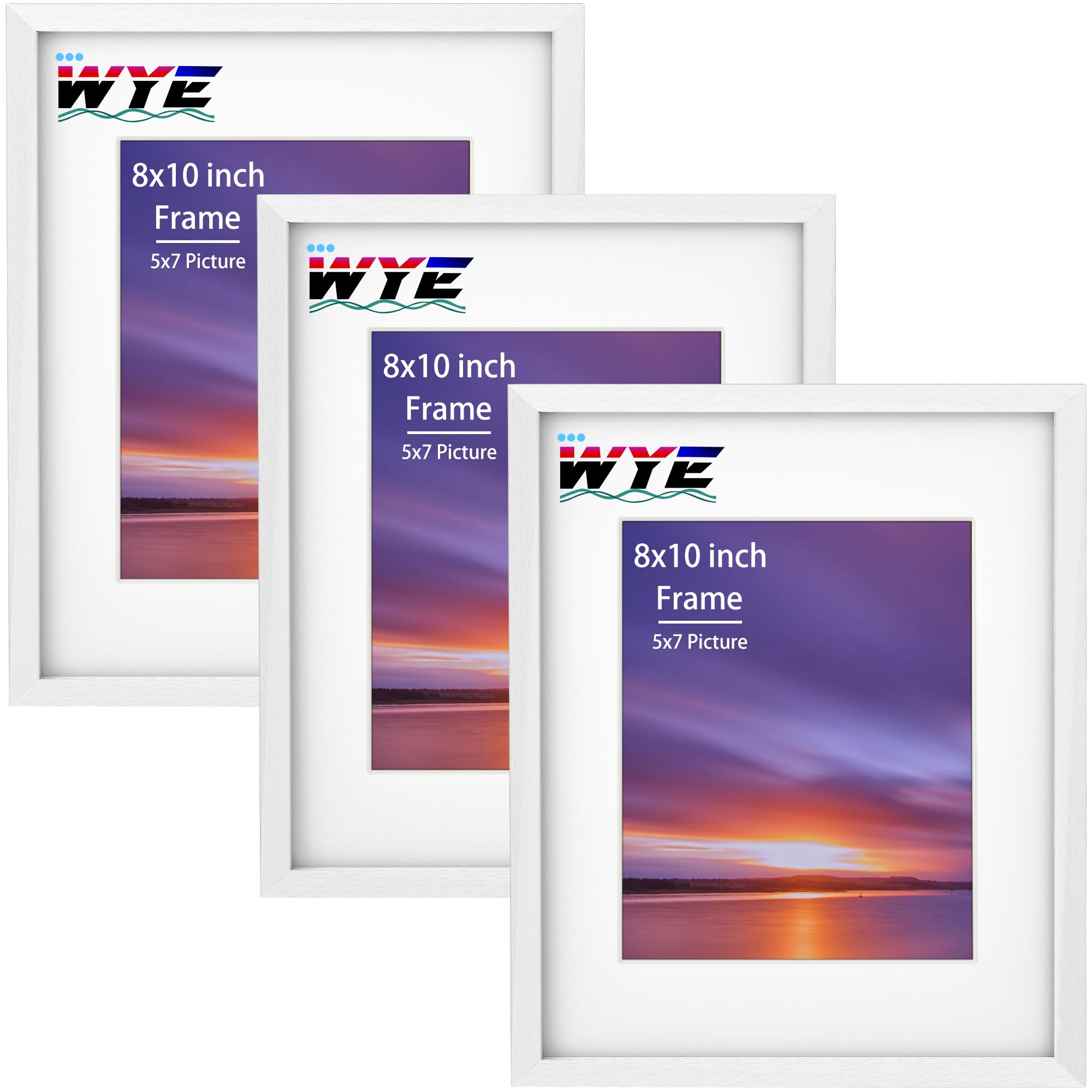 Wyewye White 8X10 Picture Frames 3 Pack, Wood 10X8 Inch (20.3X25.4 Cm) Photo Frame With 4.5X6.5 Inch Mount And Stand, Plexiglass, Tabletop Or Wallmount,