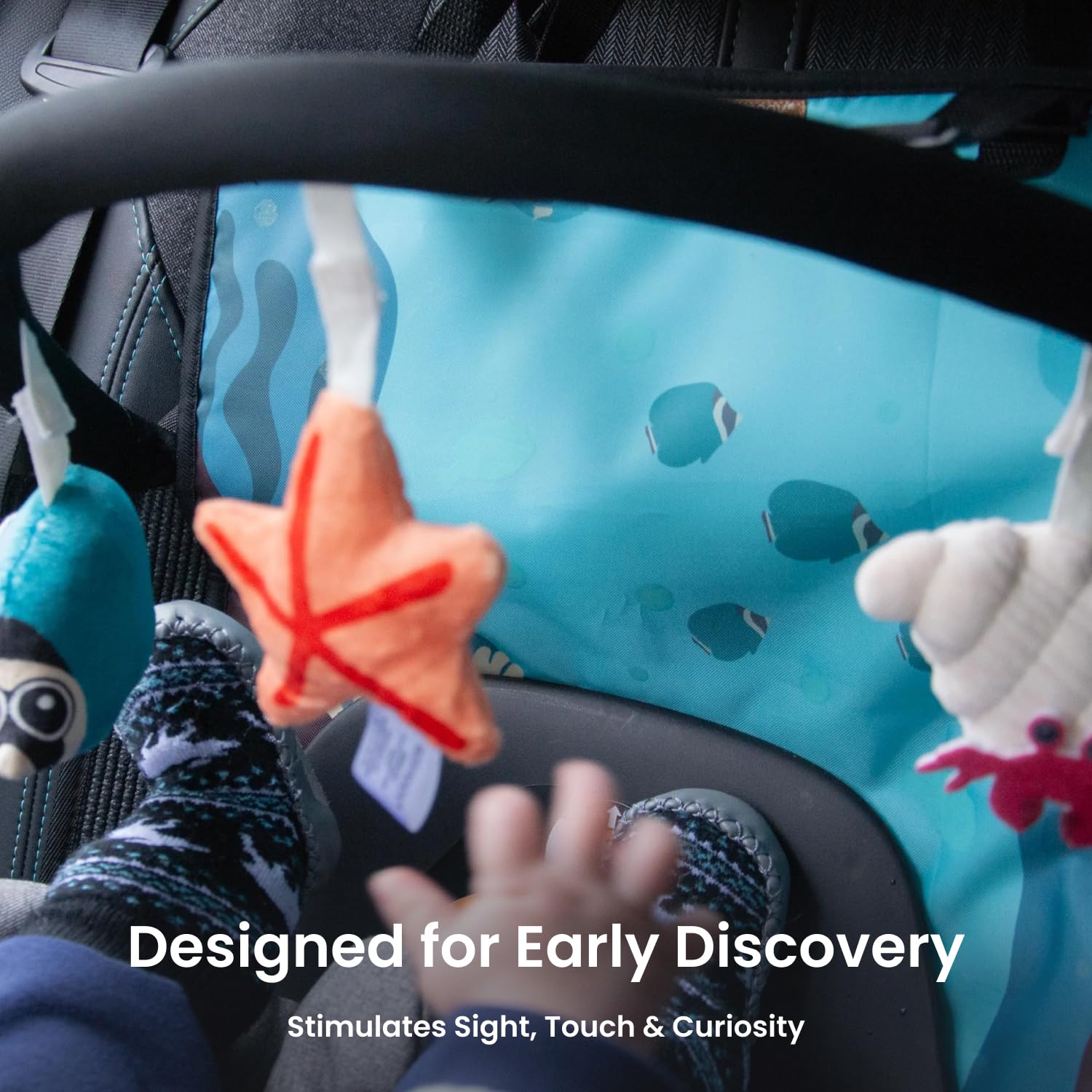 Aktivitätsbogen für Babyauto – phosphoreszierend, abnehmbares Spielzeug, sensorische Stimulation – für Autositz – ab 0 Monaten – einfach zu installieren