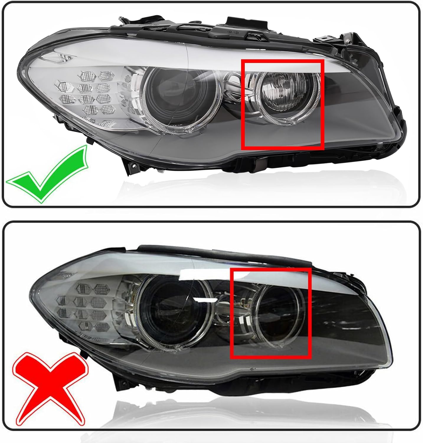 Front Headlight Assembly for 2011-2013 BMW 5-Series 528i xDrive/535i /550i NON-GT/Touring/M5/ActiveHybrid 5 Models,Headlight Headlamp Replacement 63117271908 63117203243 (Passenger Side)
