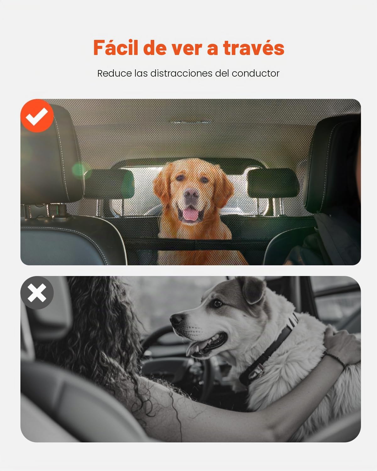 VEVOR Barrera para Perros para el Coche, para Instalación en Asientos Delanteros, con Malla Red Transparente, Universal para Sedanes, Camionetas y SUV de Tamaño Completo, Negro, 1415 x 810 x 75 mm