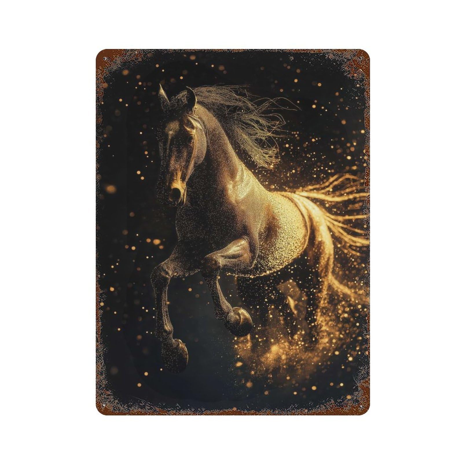 Garage Style Golden Horse in Motion Distressed Metal Wall Sign 15.7"x11.8", Novelty Wall Decor for Bar And Workshop